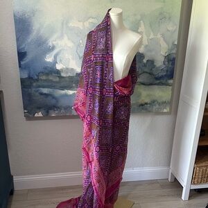 7 ft Sarcee Beautiful Sheer Vibrant Pink & Purple Printed